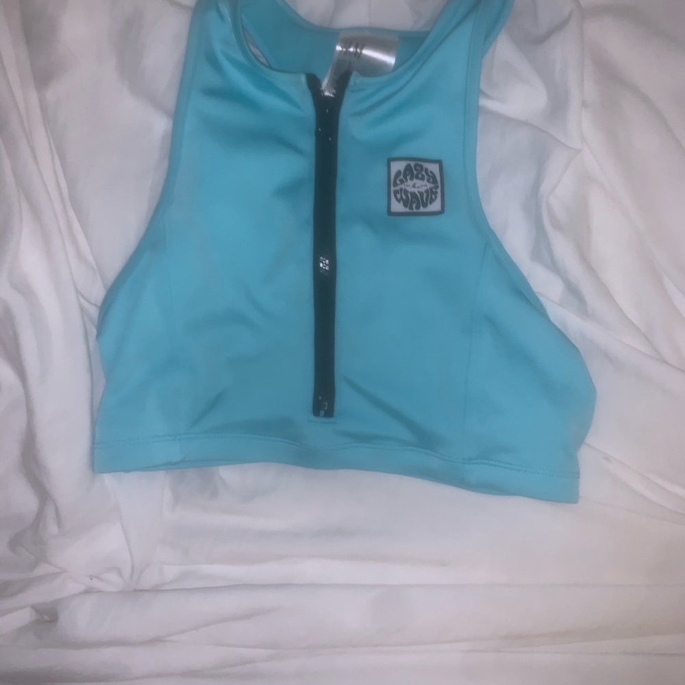 H&M blue, cropped, zip up, tank top, Size XS, great condition just like new.